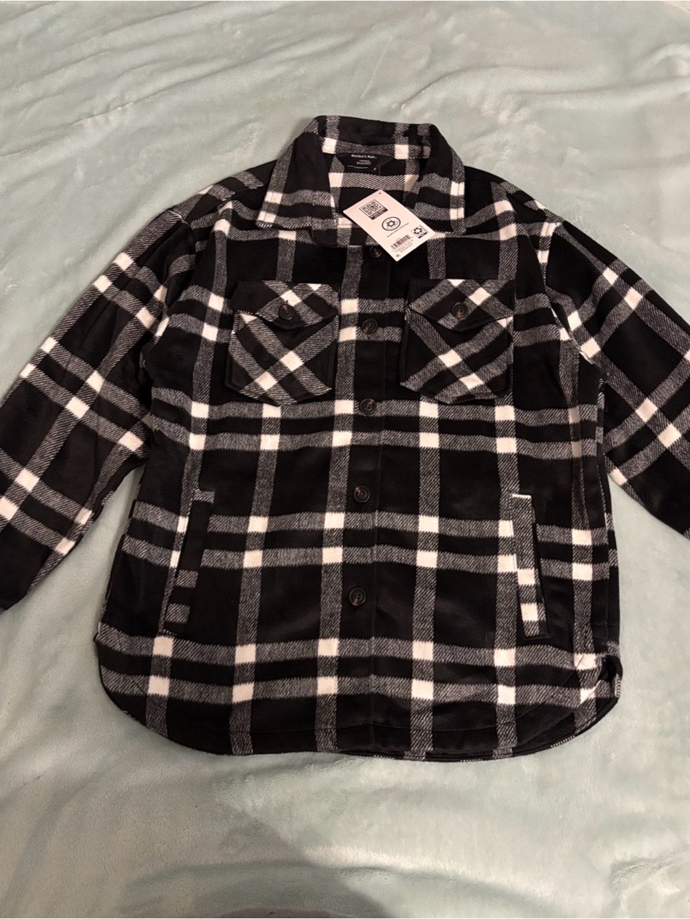 Women's Black & White Plaid Button-Down Shacket